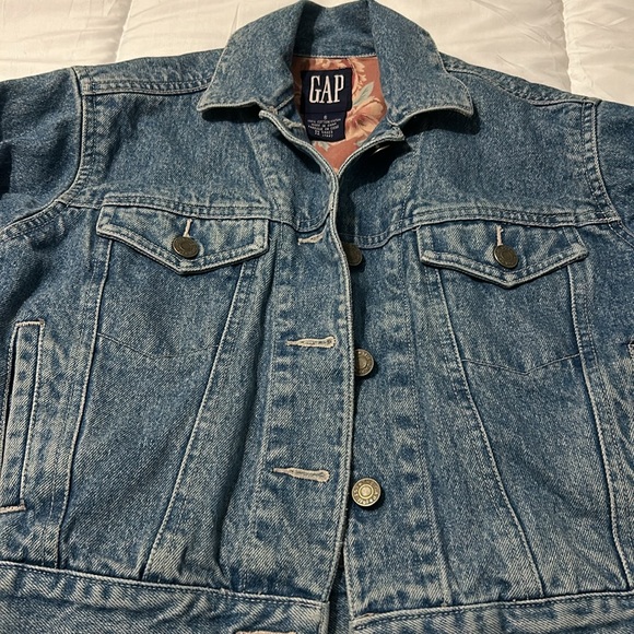 Vintage 90s Gap Jean Jacket Floral Print Girls Small - Picture 3 of 12